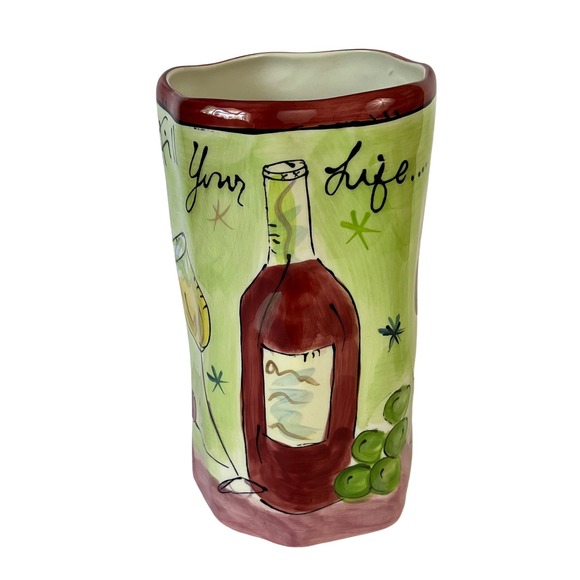 Julia Junkin Ceramic Wine Bottle Holder Cooler Vase May Abundance Fill Your Life - Picture 2 of 6